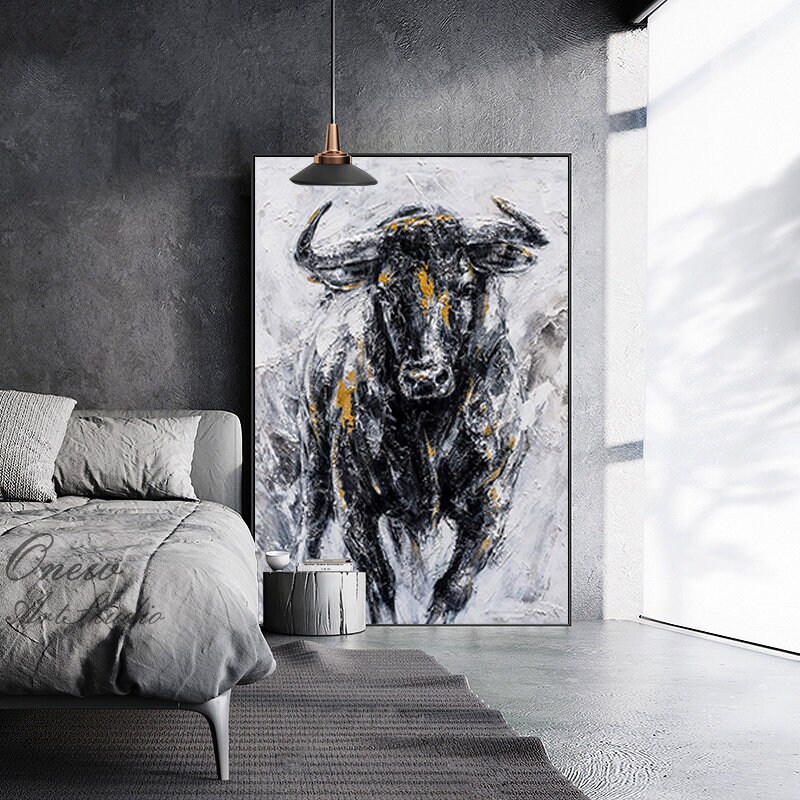 Abstract Bull Oil Painting on Canvas, Large Original Bull Canvas Wall ...