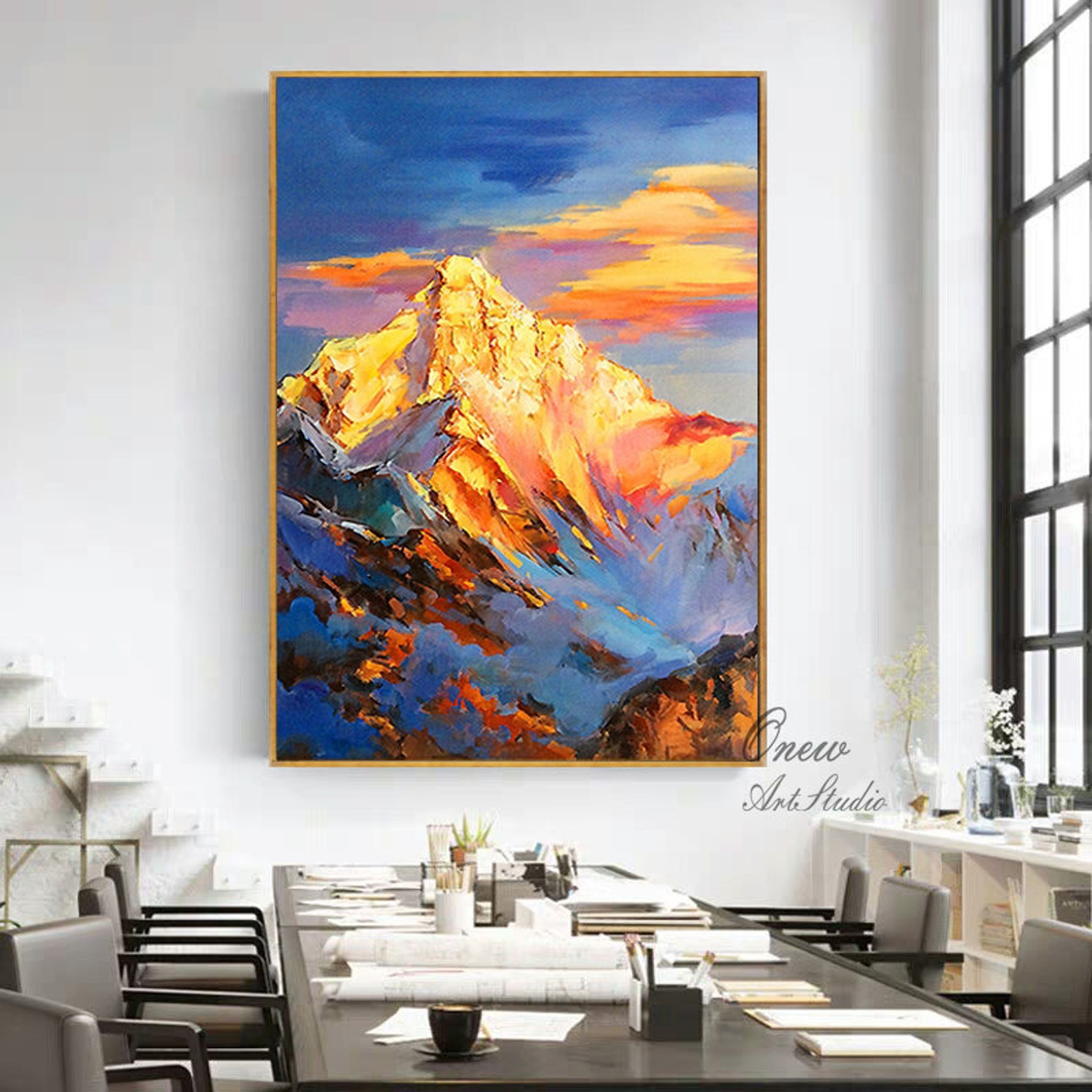 Abstract Golden Mountain Oil Painting on Canvas, Original Landscape ...
