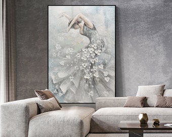 Abstract Ballerina Canvas Wall Art, Large Original Ballet Dancer Acrylic Painting on Canvas, Hand painted Ballerina Art for Office Bedroom