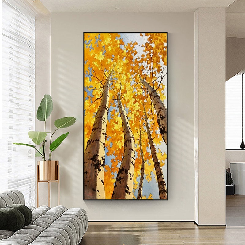 Abstract Birch Canvas Wall Art, Large Original Trees Oil Painting on ...