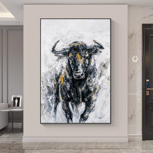 Abstract Bull Oil Painting on Canvas, Large Original Bull Canvas Wall Art, Modern Hand-painted Animal Painting for Living Room,Bedroom Decor image 8
