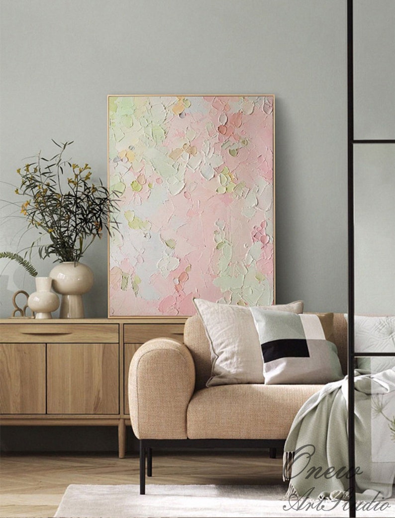Original Pink and Green Canvas Wall Art Modern Abstract Oil Etsy