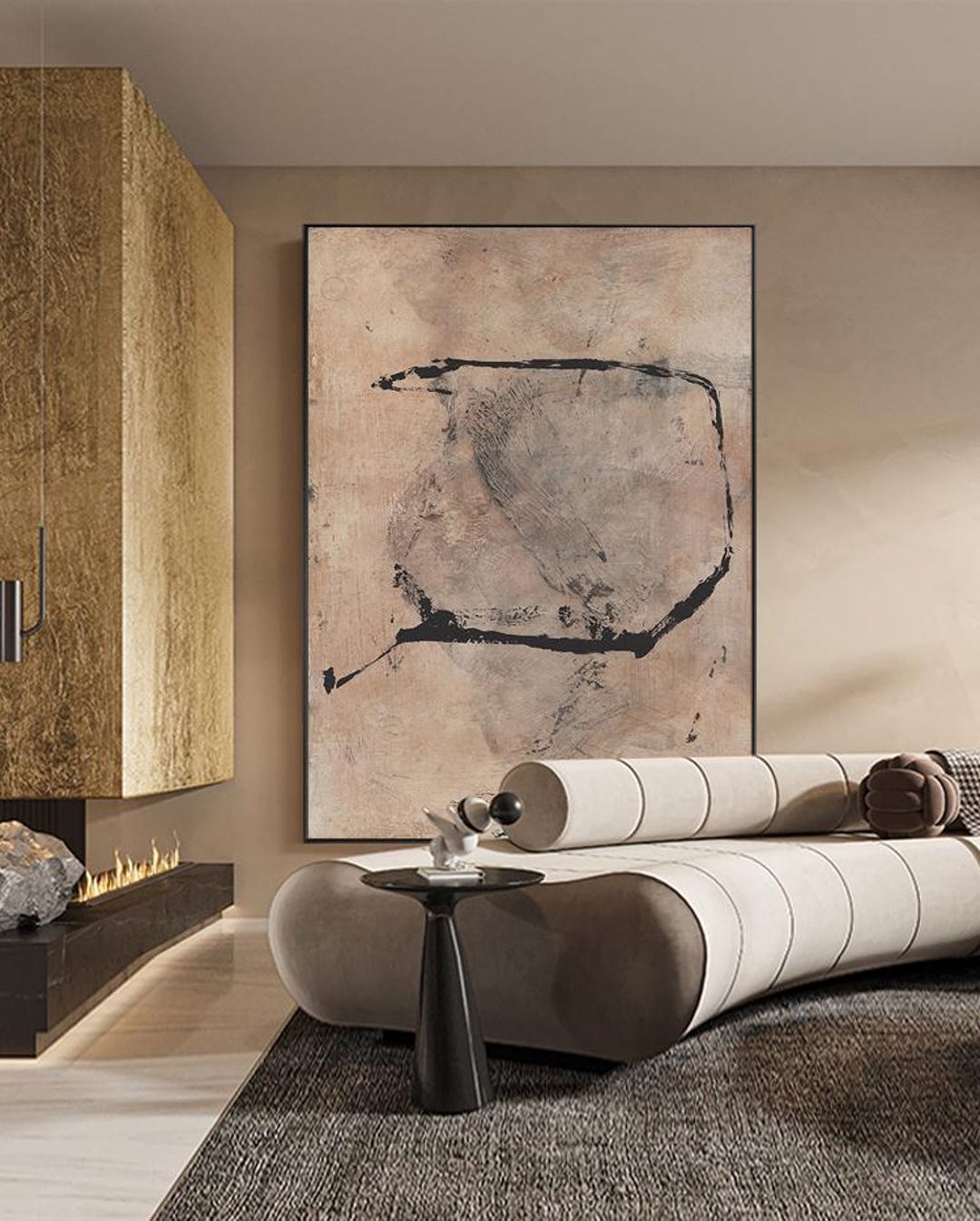 Brown and Black Abstract Oil Painting on Canvas, Original Hand-painted ...