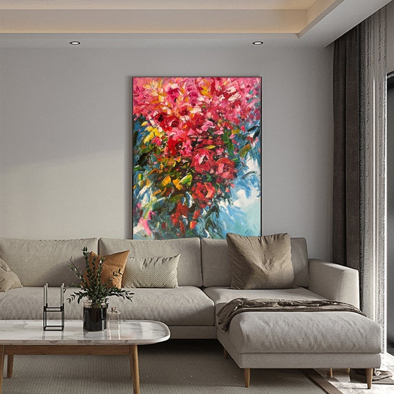 Original Red and Pink Roses Canvas Wall Art Large Abstract Etsy