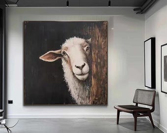 印象派の羊の油絵キャンバス、オリジナルの手描きの羊のキャンバス壁