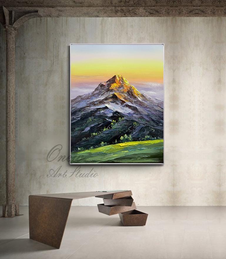 Original Mountain Oil Painting on Canvas, Large Abstract Landscape ...