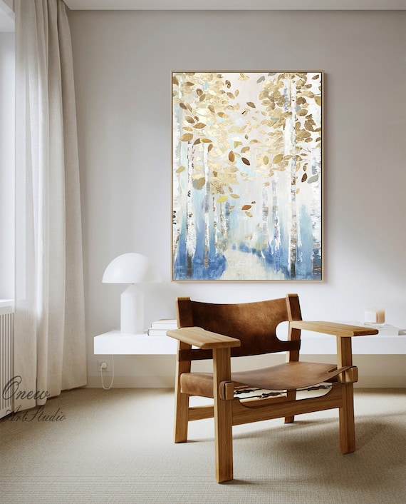 Painting Abstract Birch Canvas Wall Art,Original Aspen Oil Painting on ...