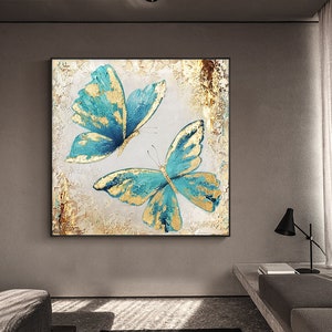 Original Blue Butterfly Oil Painting on Canvas, Large Abstract Butterflies Canvas Wall Art, Modern Textured Animal Painting for Living Room