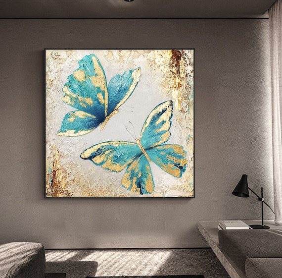 Butterfly Decor for Bathroom Blue Wall Art for Office Butterfly Room  Decorations Art Paintings for Bedroom Blue Butterfly Prints Wooden  Background