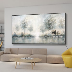 Original Landscape Oil Painting on canvas, Abstract Trees and Lake Painting, Large Forest Canvas Wall Art, Modern Nature Art for Living Room