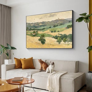 Large Abstract Landscape Oil Painting on Canvas, Original Mountains and trees Canvas Art, Modern Nature Wall Art for Living Room, Home Decor