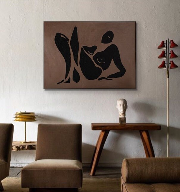 Large Abstract Woman Figure Oil Painting on Canvas, Brown and Black ...