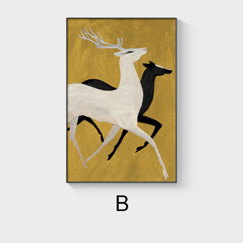 Abstract Black and White Deer Acylic Painting on Canvas Large Etsy