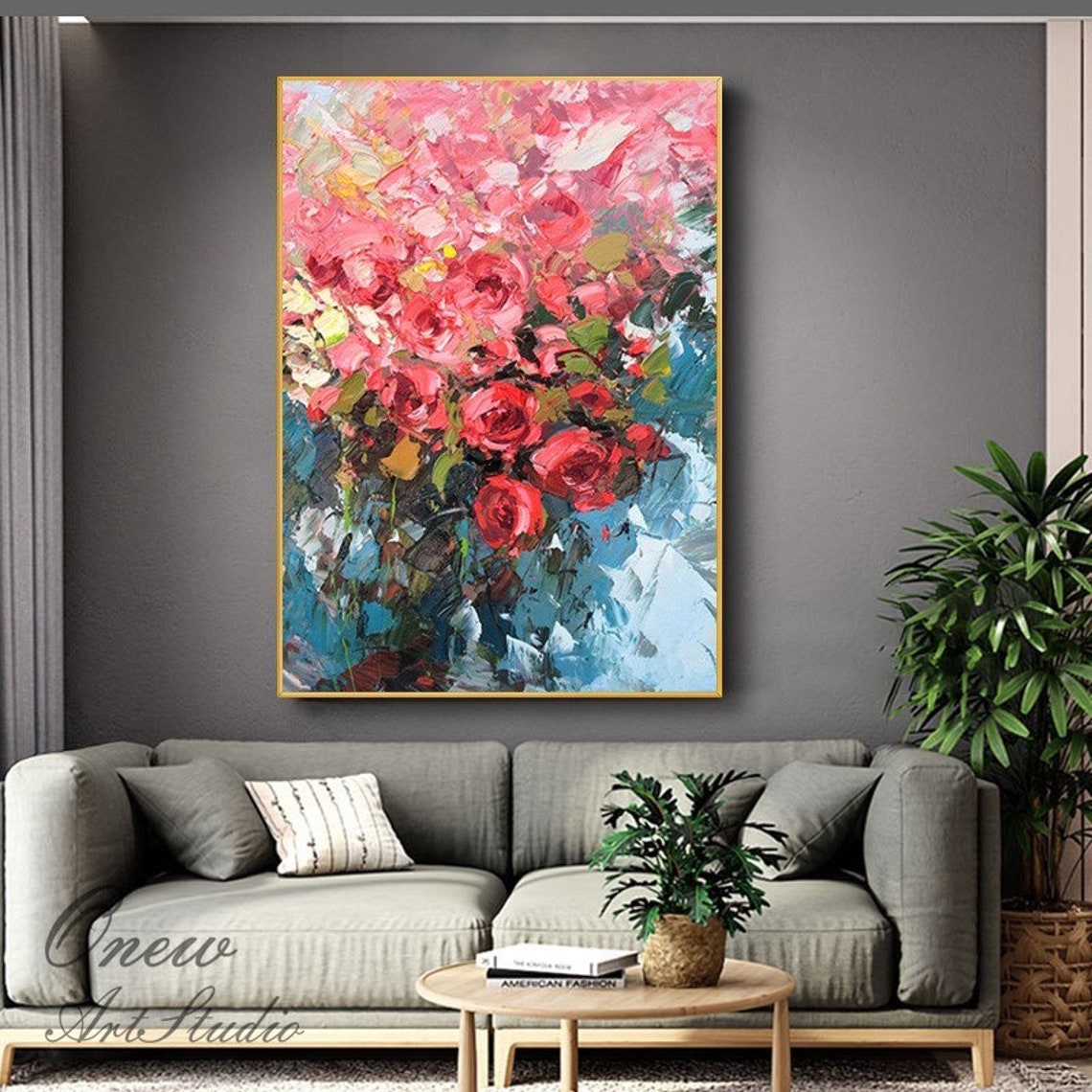 Original Red Roses Canvas Wall Art Large Impressionist - Etsy
