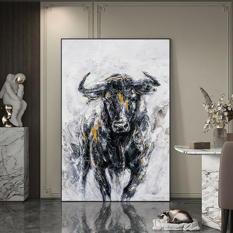 Abstract Bull Oil Painting on Canvas, Large Original Bull Canvas Wall ...