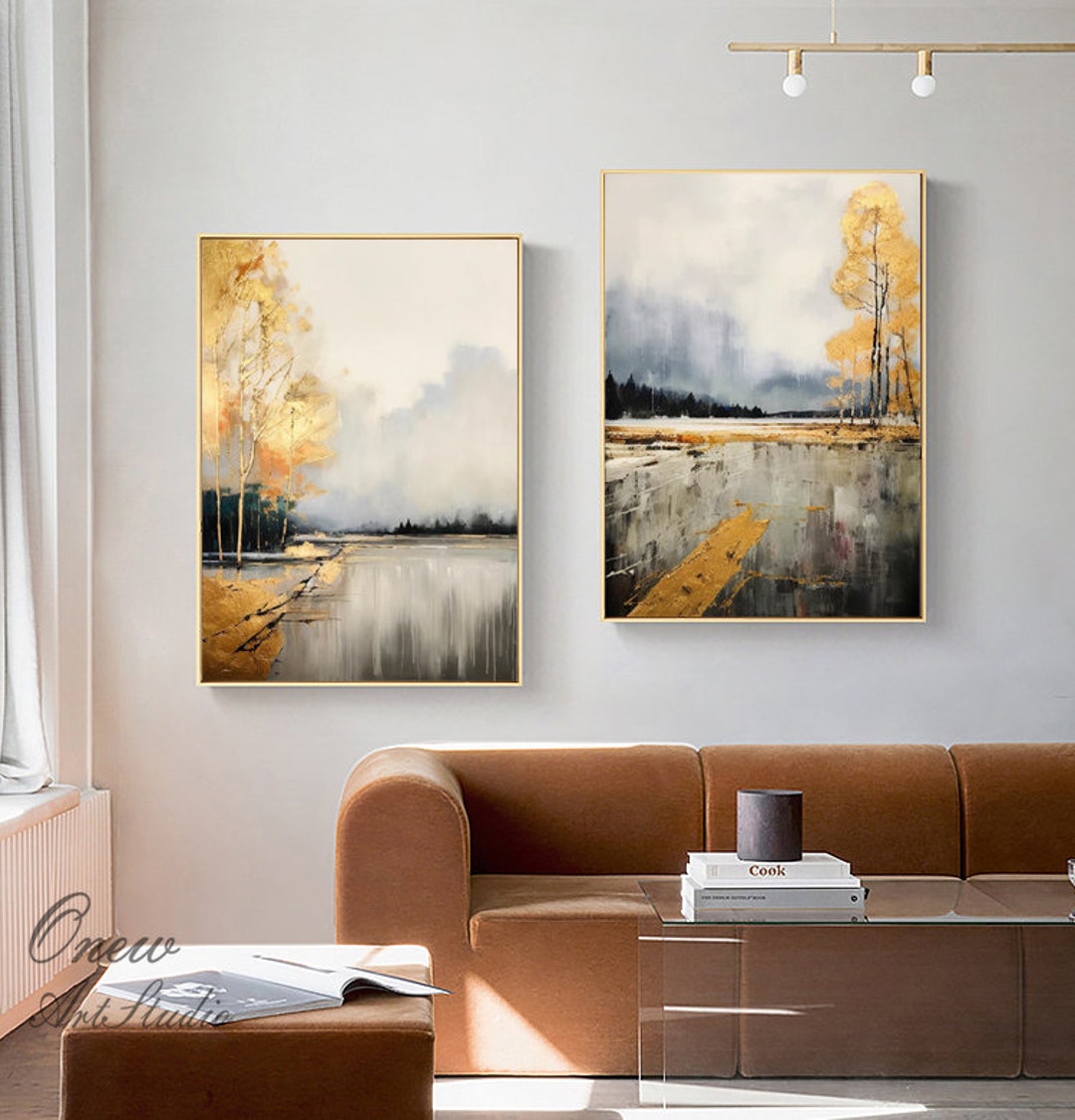 Large Abstract Landscape Oil Painting on Canvas, Original Golden Trees ...