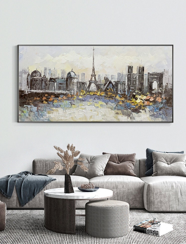 Original Eiffel Tower Canvas Wall Art Large Abstract Paris Etsy