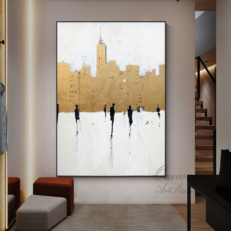 Large Abstract Cityscape Canvas Wall Art Original Street Etsy