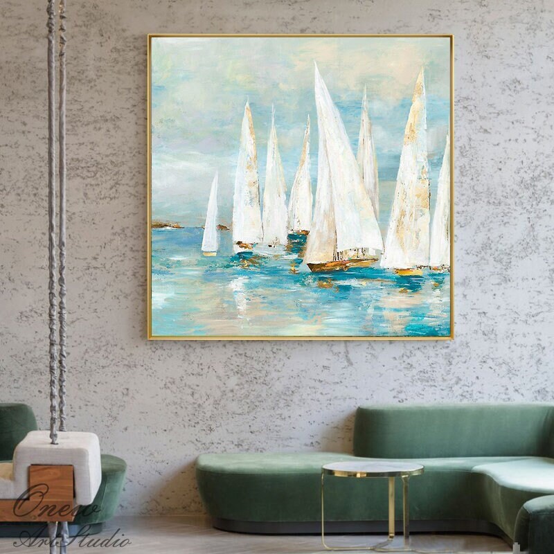 Dipinto A Olio V-inspire 50x100 Cm – Barca A Vela Sul Mare – Quadro Astratto Moderno Dipinto A Mano Su Tela - 4