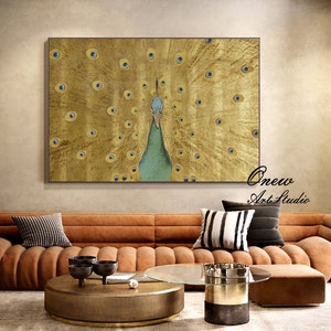 Hand painted Peacock Acrylic Painting on Canvas, Large Abstract Peacock Canvas Wall Art, Original Animal Wall Art for Living Room,Home Décor
