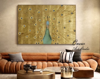 Handgeschilderde Peacock acrylschilderij op canvas, grote abstracte Peacock canvas muurkunst, originele dierlijke kunst aan de muur voor woonkamer, woondecoratie