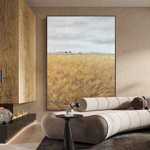 Impressionist Wheat Field Oil Painting on Canvas, Large Original Landscape Canvas Wall Art, Modern Rural Scenery painting for Living Room