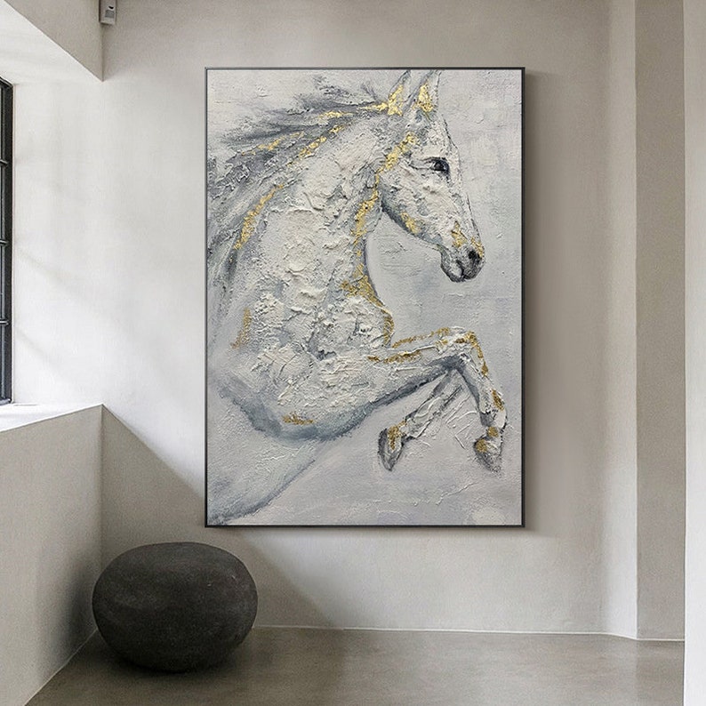 Abstract White Horse Oil Painting on Canvas Large Original Etsy