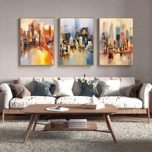 Original Brooklyn Bridge Leinwand Wandkunst, großes abstraktes New Yorker Stadtbild Ölgemälde auf Leinwand, moderne Manhattan Malerei für Wohnzimmer