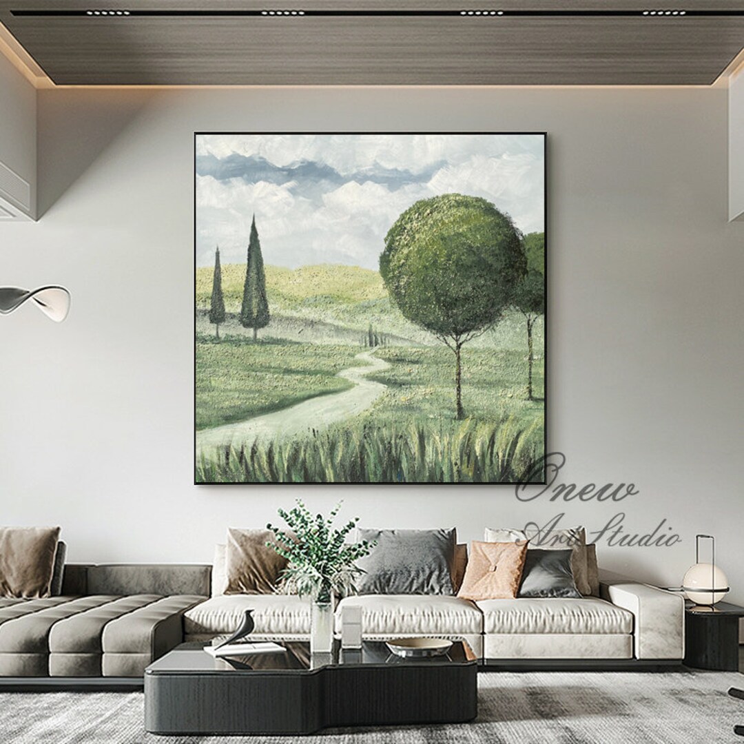 Abstract Landscape Oil Painting on Canvas, Large Original Trees Canvas ...