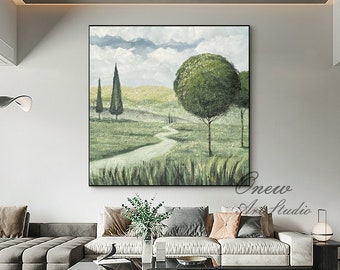 Abstract Landscape Oil Painting on Canvas, Large Original Trees Canvas Wall Art, Modern Hand Painted Nature Wall Art for Living Room Bedroom