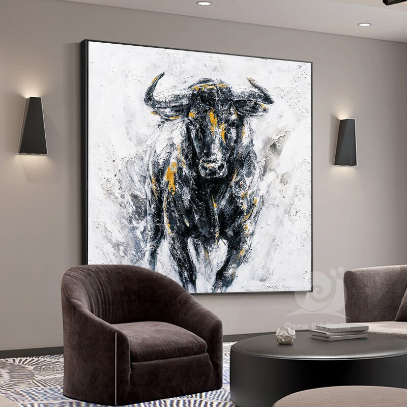 Abstract Bull Oil Painting on Canvas, Large Original Bull Canvas Wall ...