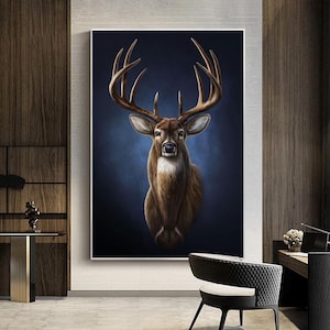 Large Classical Deer Oil Painting on Canvas, Original Hand-painted Stag Canvas Wall Art, Modern Animal Painting for Living Room, Home Décor