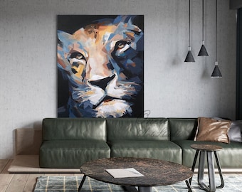 Original Lion Oil Painting on Canvas, Large Abstract Lion Canvas Wall Art, Modern Impressionist Animal Artwork for Living Room,Bedroom Decor