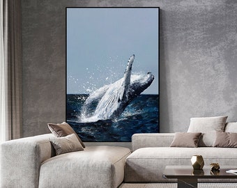Original Humpback Whale Oil Painting on Canvas, Large Abstract Ocean Canvas Wall Art, Modern Animal Wall Art for Living Room, Bedroom Decor