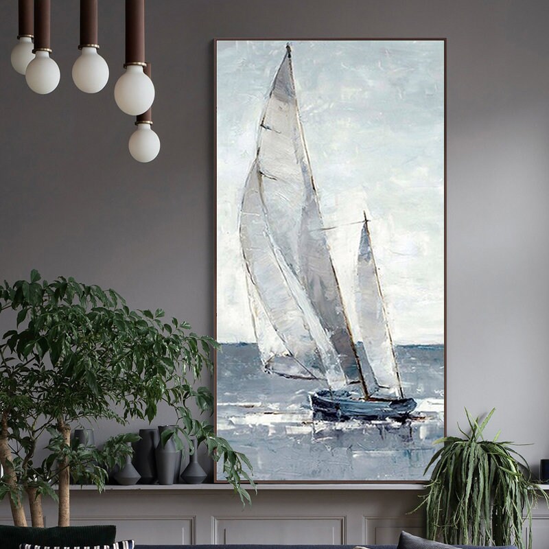 Abstract Sailboat Canvas Art Original Nautical Oil Painting Etsy