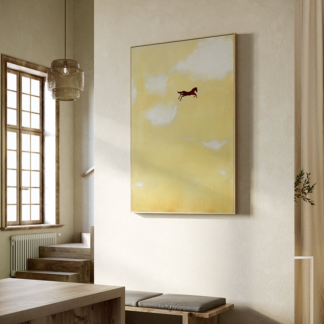 Large Abstract Cream Canvas Wall Art Original Horse and Etsy