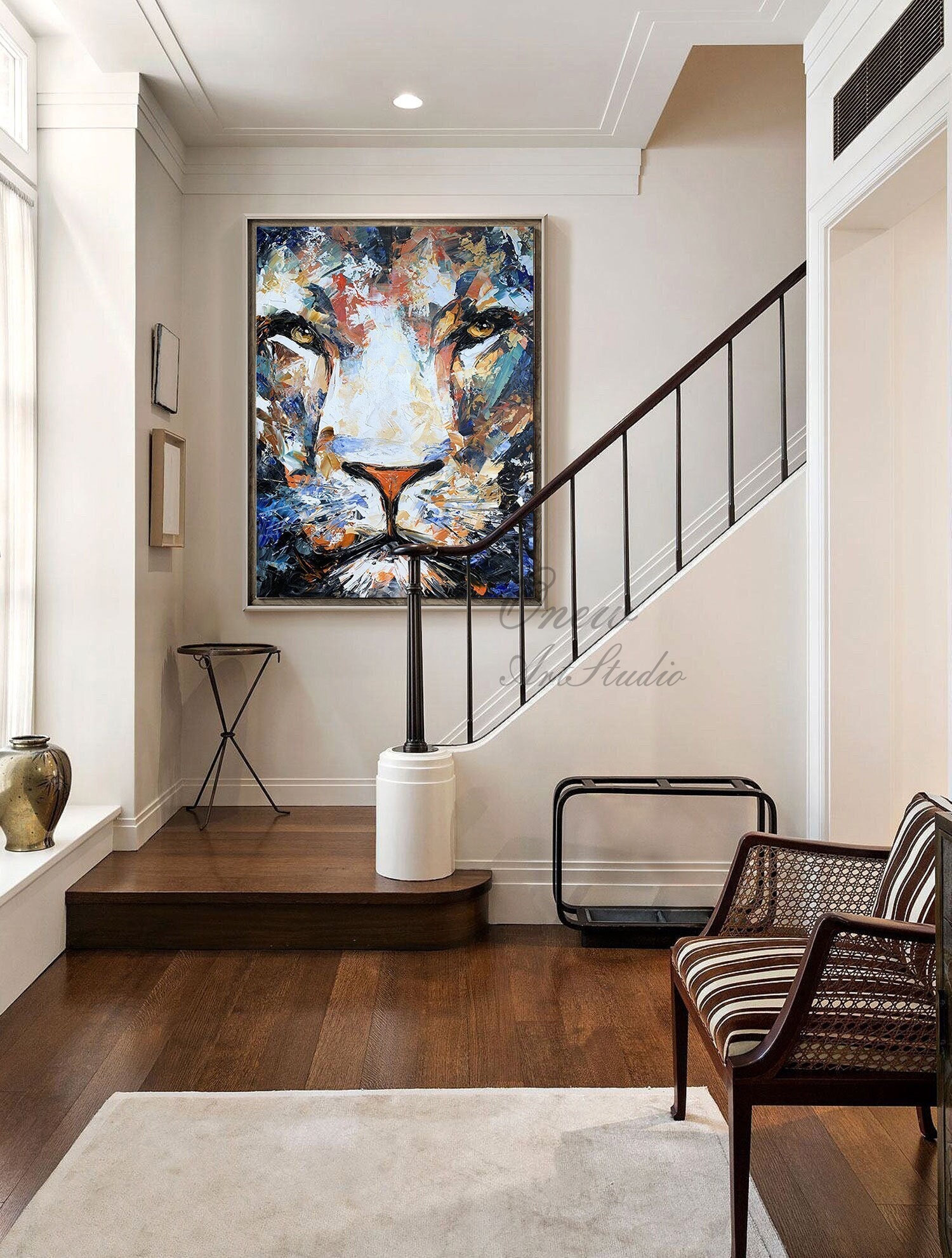 Original Lion Oil Painting on Canvas, Large Abstract Animal Canvas Wall Art, Modern Impressionist Lion Artwork for Living Room,Bedroom Decor