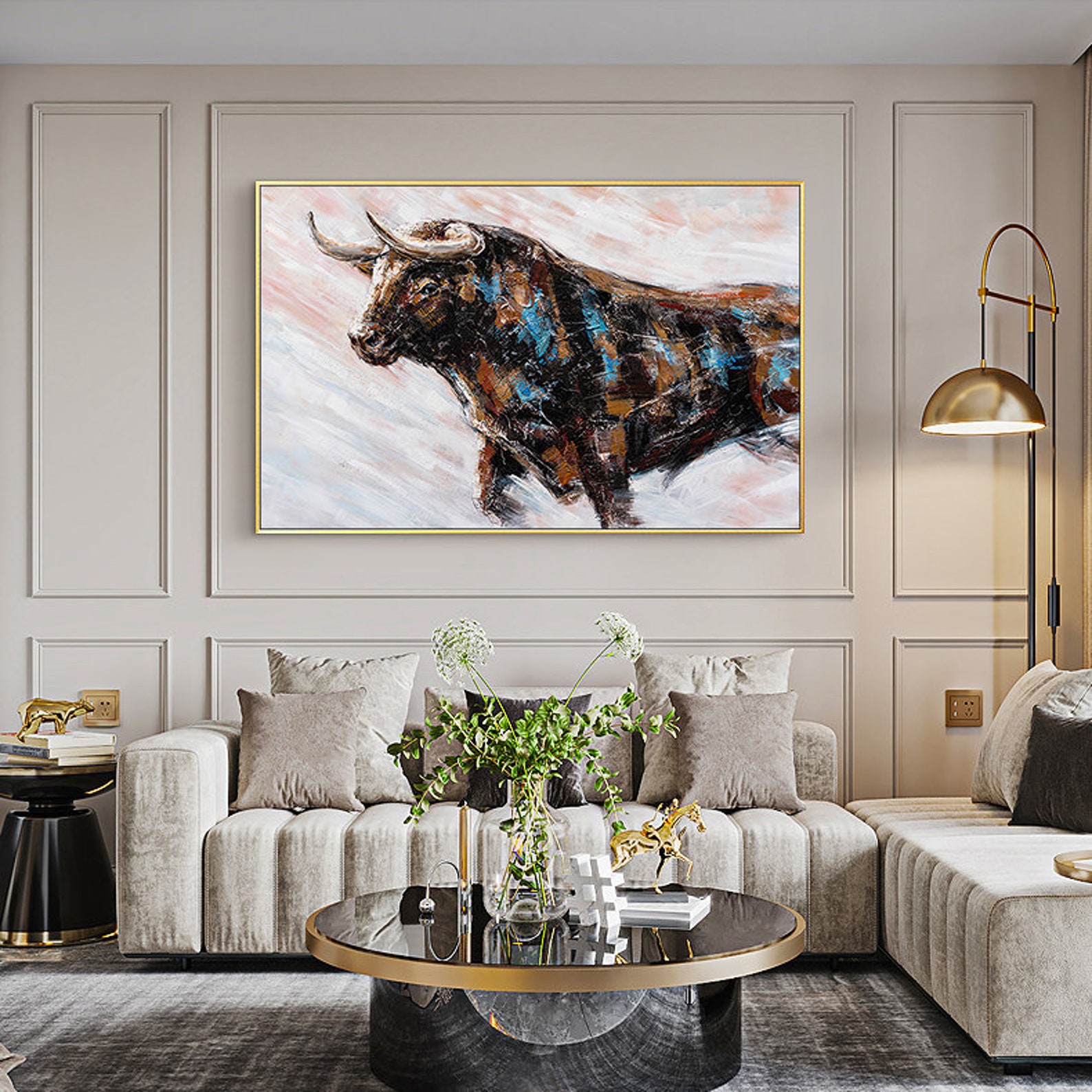 Abstract Bull Oil Painting on Canvas, Large Original Bull Canvas Wall ...