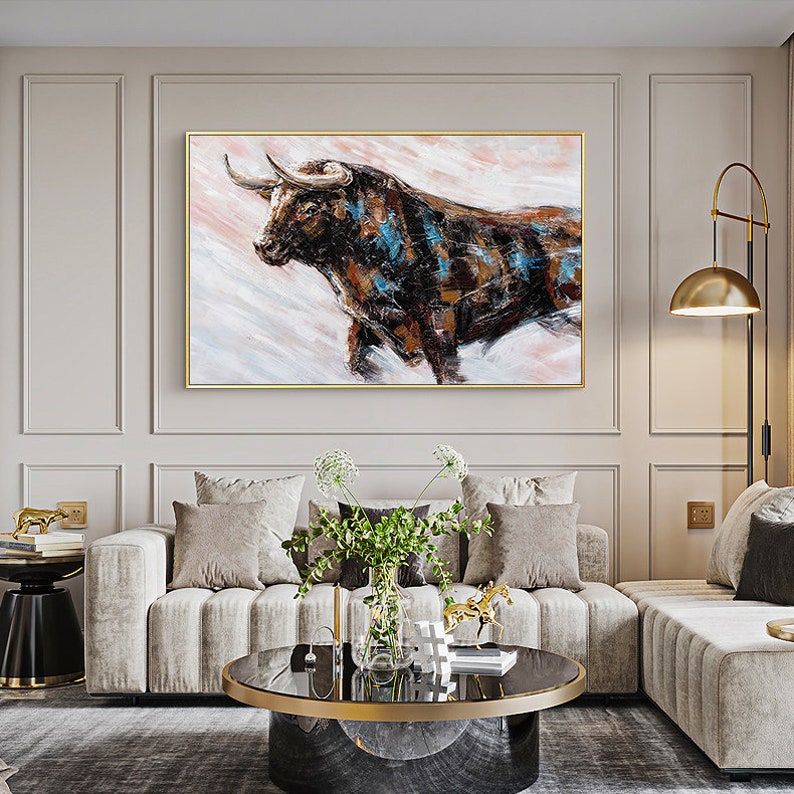 Abstract Bull Oil Painting on Canvas, Large Original Bull Canvas Wall ...