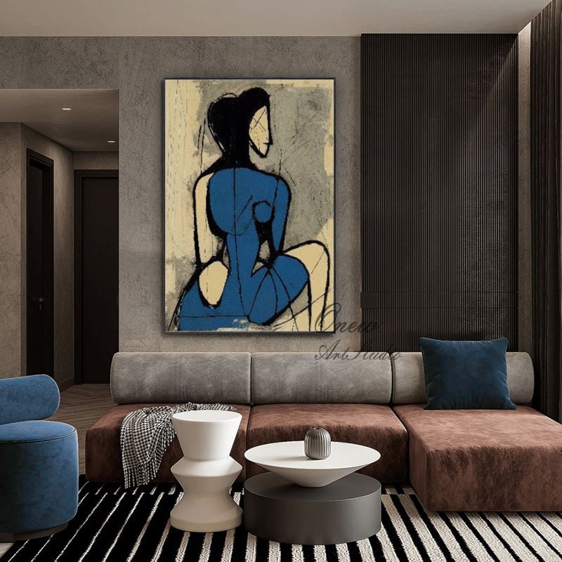 Original Abstract Canvas Wall Art, Large Geometric Figure Acrylic Painting on Canvas,Modern Minimalist Artwork for Living Room,Bedroom Decor