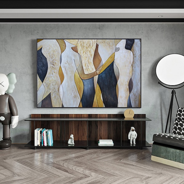 Original Abstract Canvas Wall Art, Large Geometric Figure Acrylic Painting on Canvas,Modern Minimalist Artwork for Living Room,Bedroom Decor