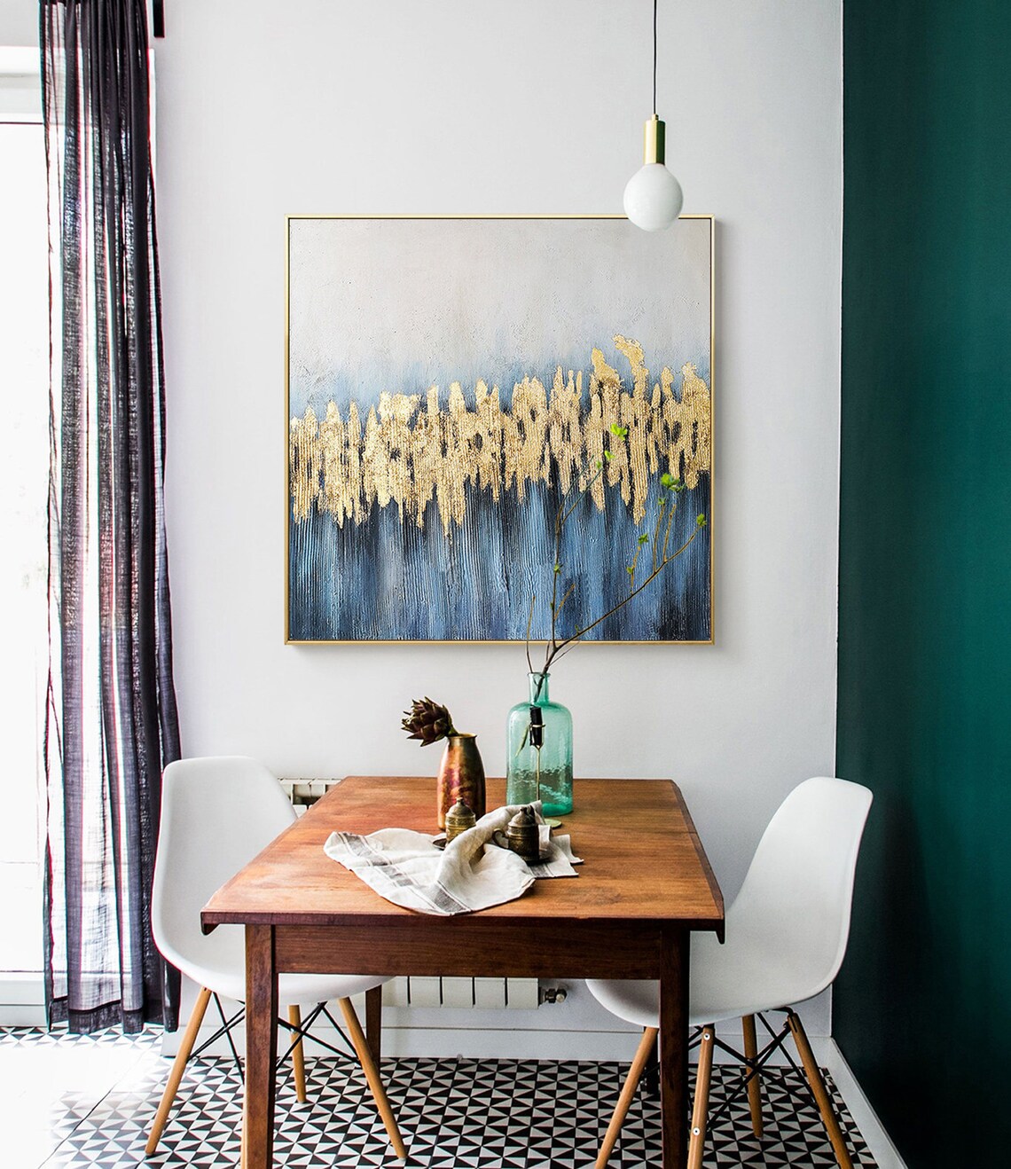 Blue and Gold Abstract Oil Painting on Canvas Large Original Etsy