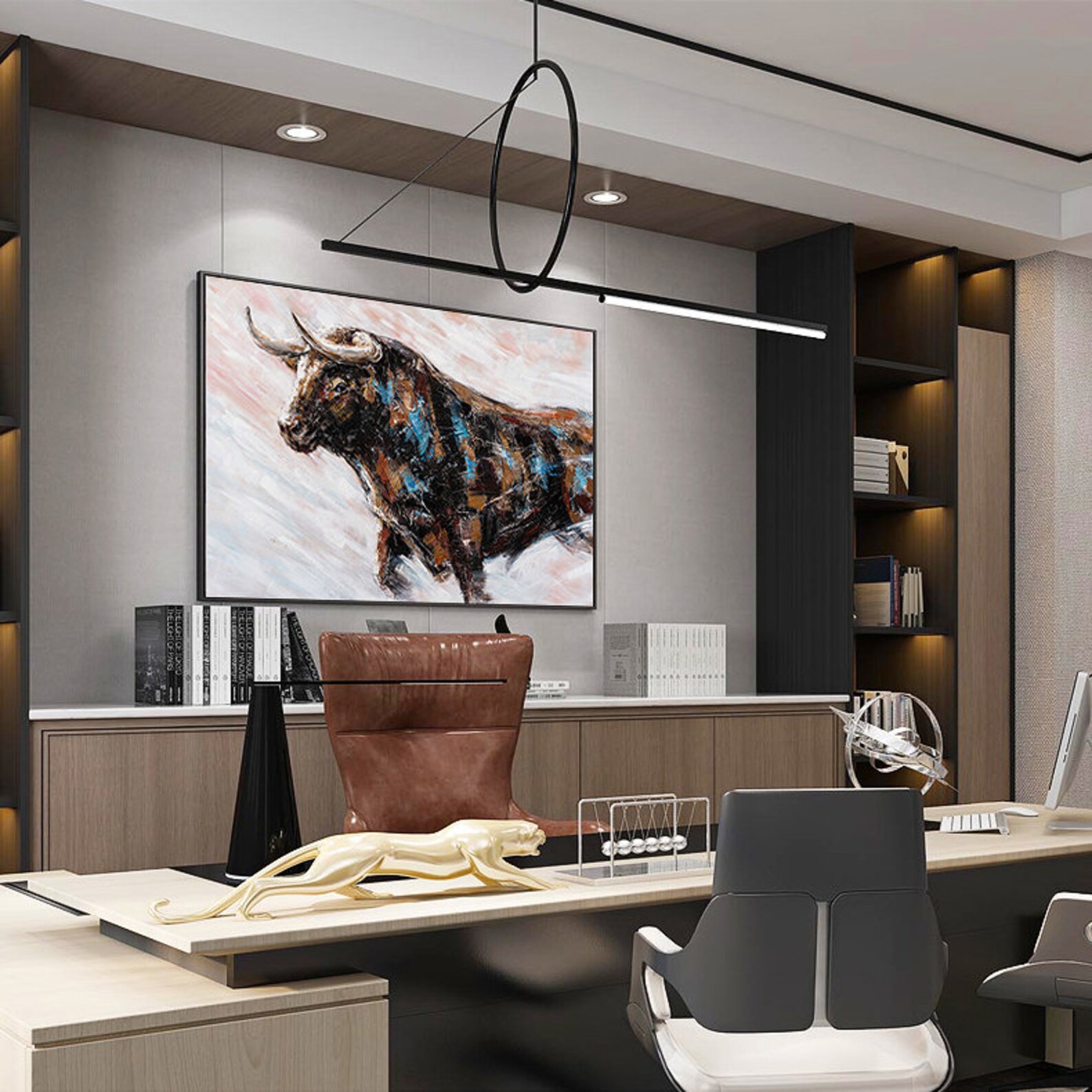 Abstract Bull Oil Painting on Canvas, Large Original Bull Canvas Wall ...
