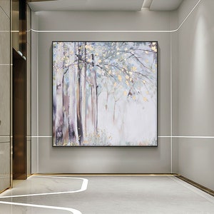 Large Abstract Tree Canvas Wall Art, Hand-painted Landscape Oil Painting on Canvas, Modern Forest Wall Art for Living Room, Bedroom décor
