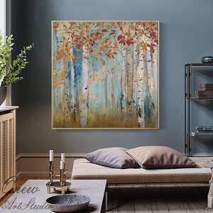 Abstract Birch Trees Canvas Wall Art, Original Aspen Trees Oil Painting ...