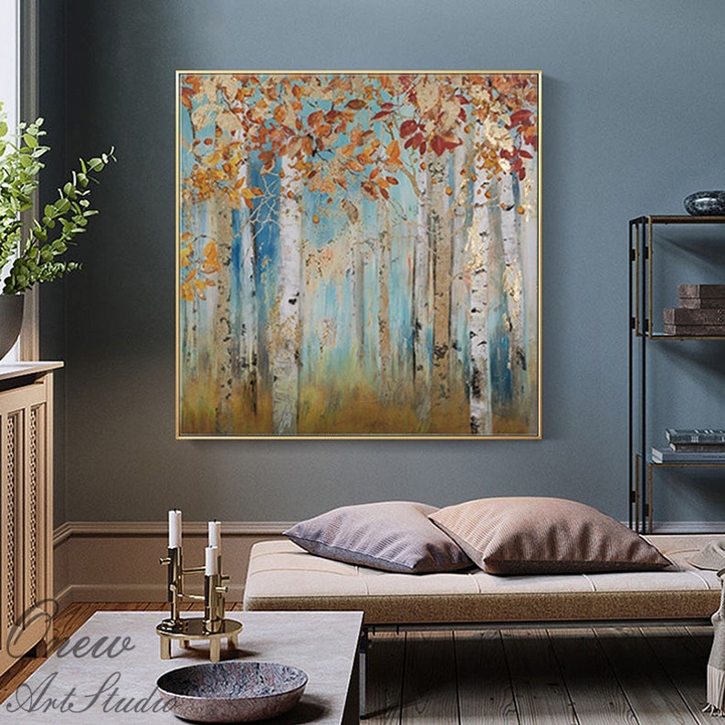 Abstract Birch Trees Canvas Wall Art, Original Aspen Trees Oil Painting ...