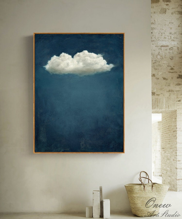Abstract Cloud and Night Sky Oil Painting on Canvas, Original Blue and ...