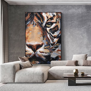 Original Tiger Oil Painting on Canvas, Large Abstract Tiger Canvas Wall Art, Modern Impressionist Animal Artwork for Living Room Bedroom