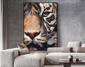Original Tiger Oil Painting on Canvas, Large Abstract Tiger Canvas Wall Art, Modern Impressionist Animal Artwork for Living Room Bedroom