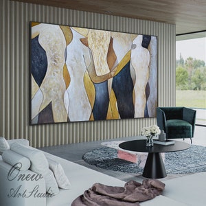 Originale arte astratta da parete su tela, grande figura geometrica pittura acrilica su tela, opera d'arte moderna e minimalista per soggiorno, arredamento della camera da letto immagine 2